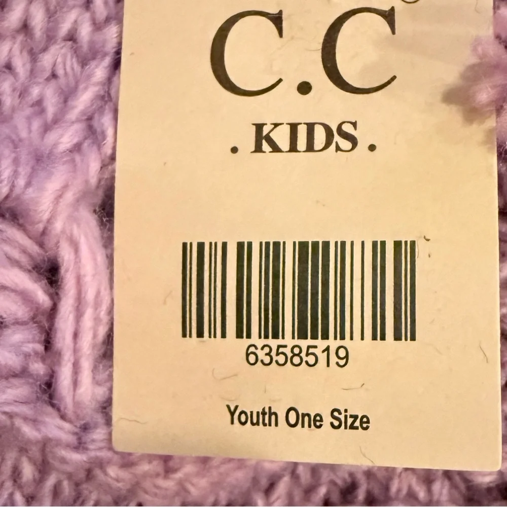 NWT C.C Kids purple knit wool blend beanie with two Pom-poms youth OS